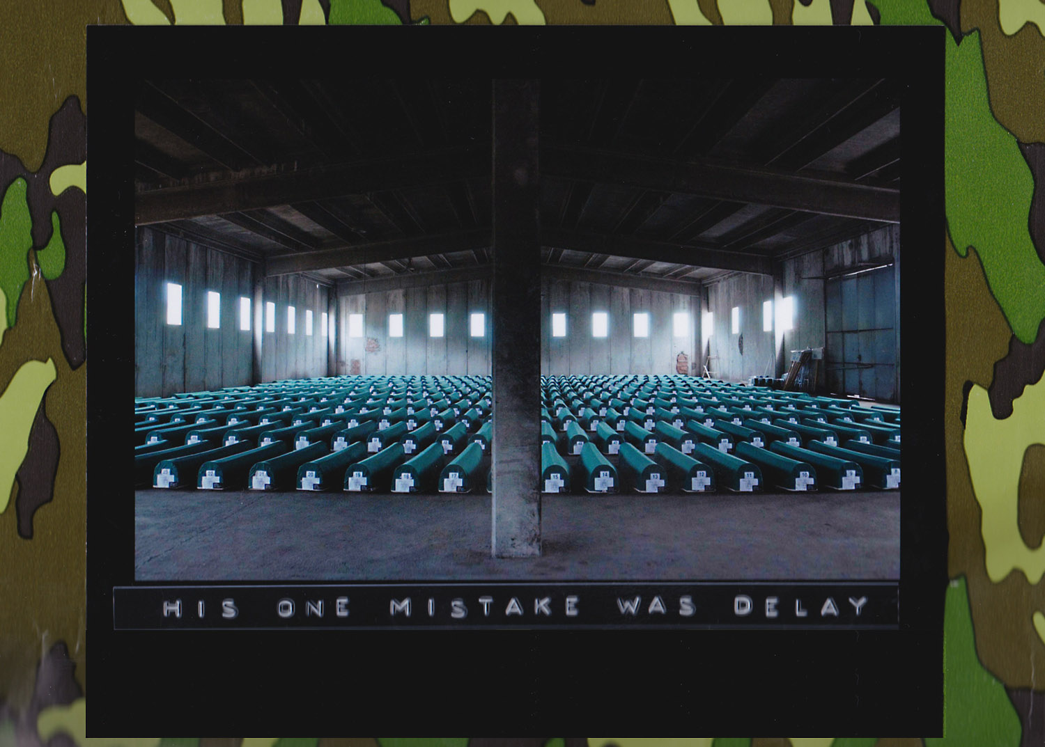 335 coffins containing the identified bodies of victims of the Srebrenica massacre are displayed at an abandoned hall of a car battery factory in the memorial center Potocari near Srebrenica, some 47 miles northeast of Sarajevo, Bosnia-Herzegovina, on Saturday, July 10, 2004. (Photo: Amel Emrić/Associated Press)