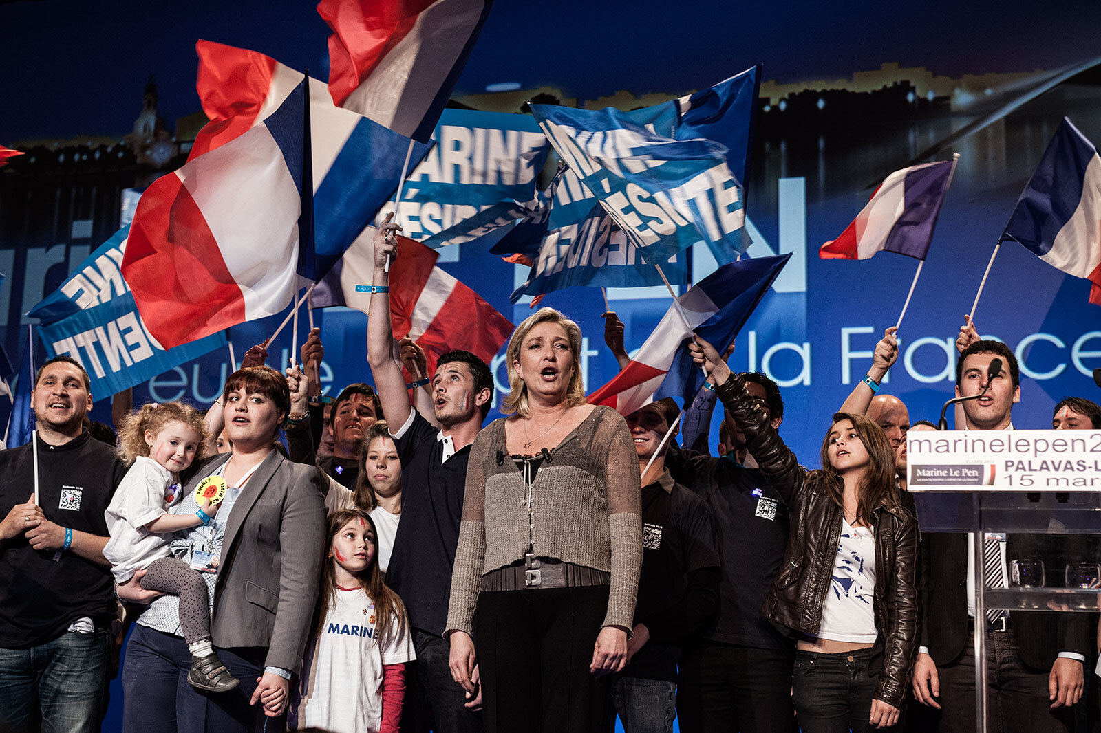  National Front’s Marine Le Pen attends a rally during the campaign for the French presidential election on Mar. 2012 in Palavas-les-Flots, France. 