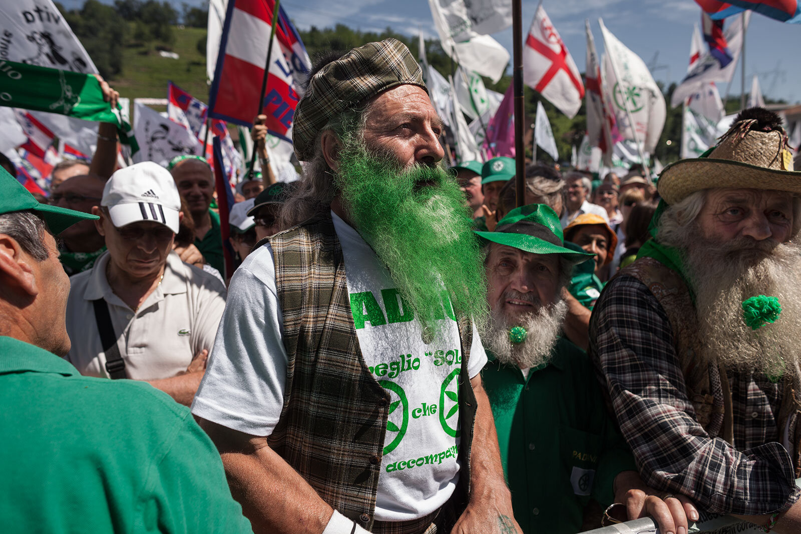  Supporters of right-wing, populist party Lega attend a political meeting on Sep. 2017 in Pontida, Italy. 