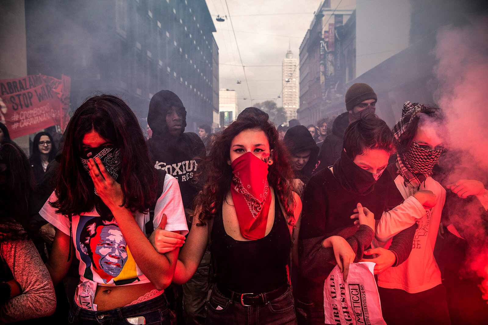  Students march as they protest against Italy’s Minister of the Interior Matteo Salvini on Nov. 2018 in Milan, Italy. 