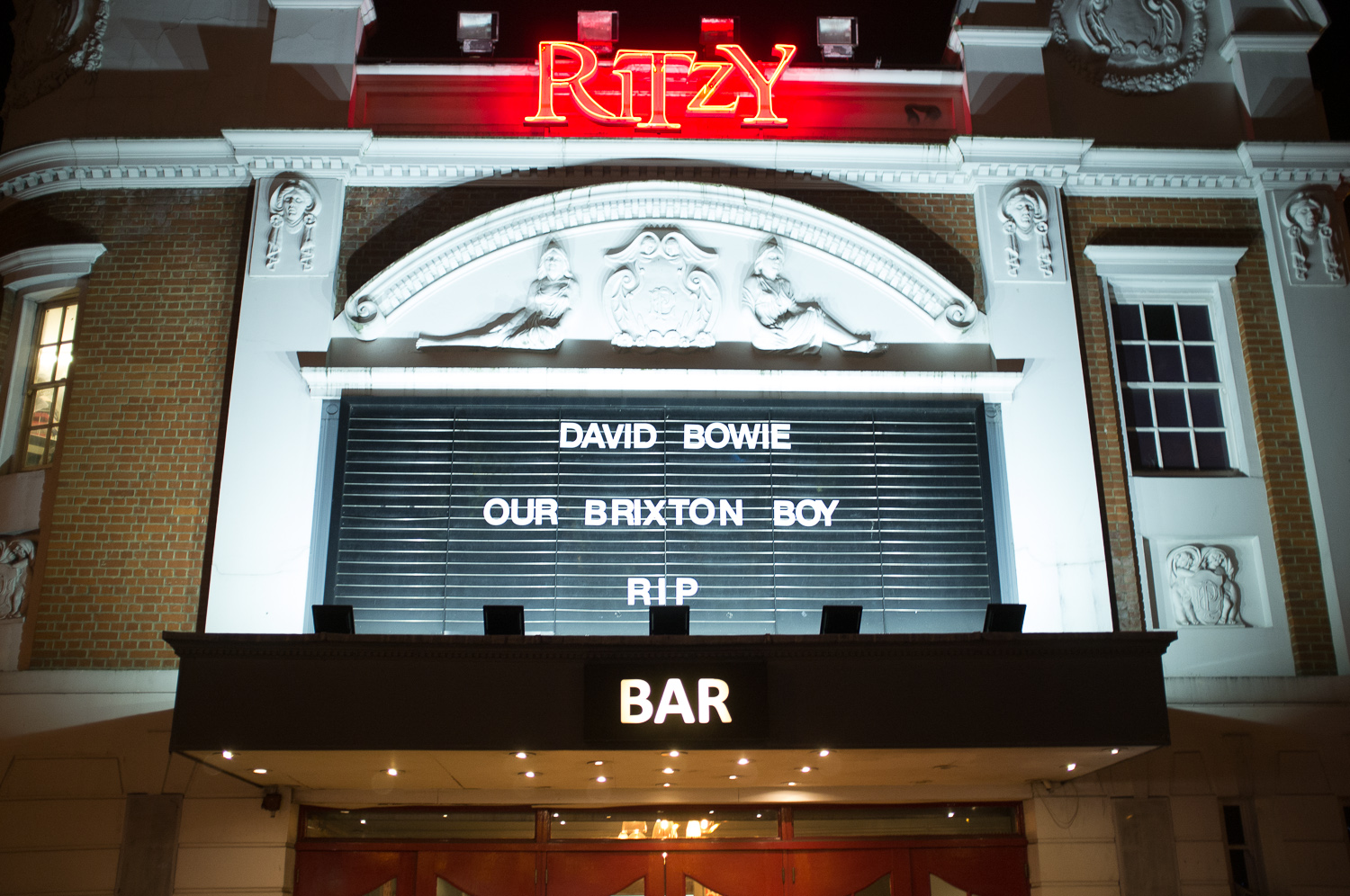Ritzy Bar/Cinema proudly acknowledges Bowie as one of their own - Beckenham was too slow!