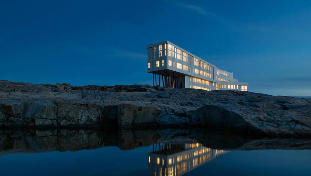 Fogo Island Inn after sunset