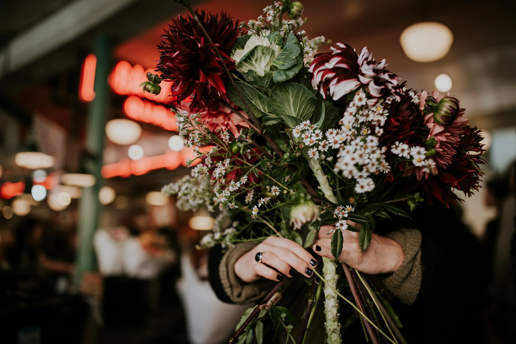 Fresh flower bridal bouquet at Seattle Public Market
