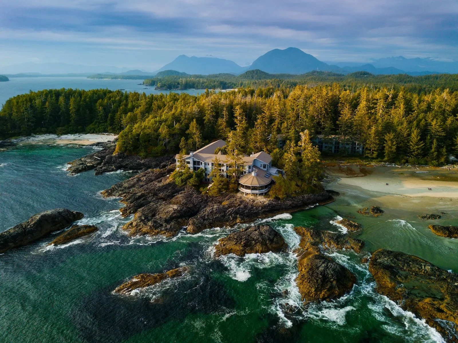 aerial view of wickaninnish inn in tofino vancouver island wedding venue