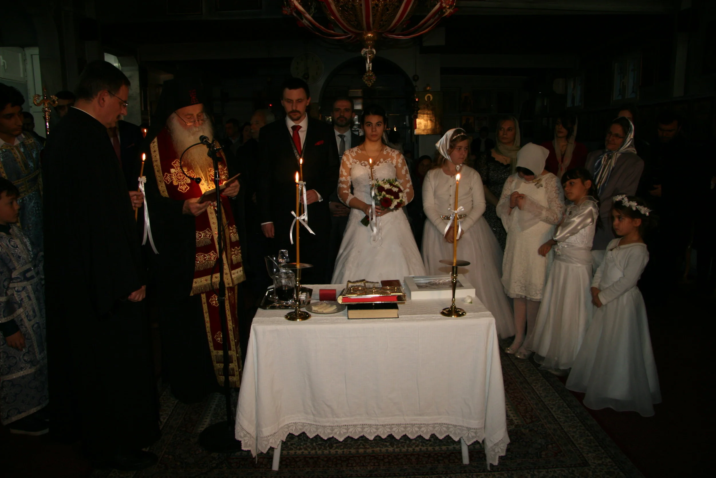 Left, altar boys; behind bridesmaids, sister & mother of bride, Rosie