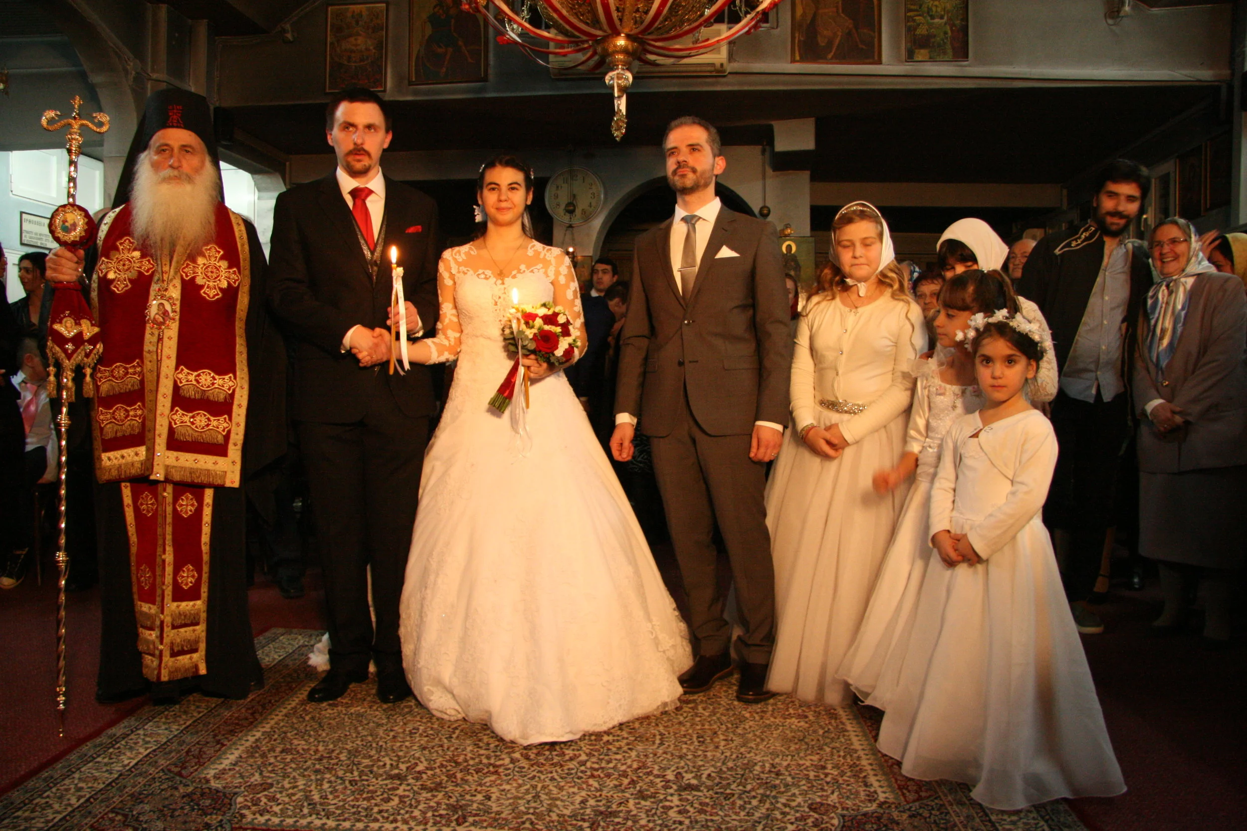 After the ceremony; On the right behind the wedding party, Rosie with Dimi’s nephew Costas