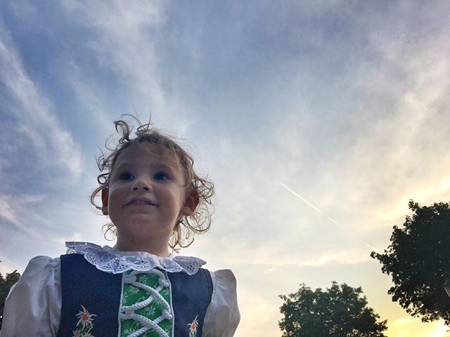 From Grandma Jeanne&rsquo;s last night in #Vienna. Zoe decided to madl it up in her #dirndl.