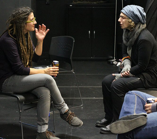 Schaer, right, conferring with a Columbia College MFA candidate
