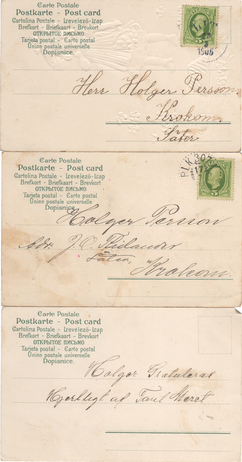 Top to bottom: Reverse sides of numbers 1, 2, 3.