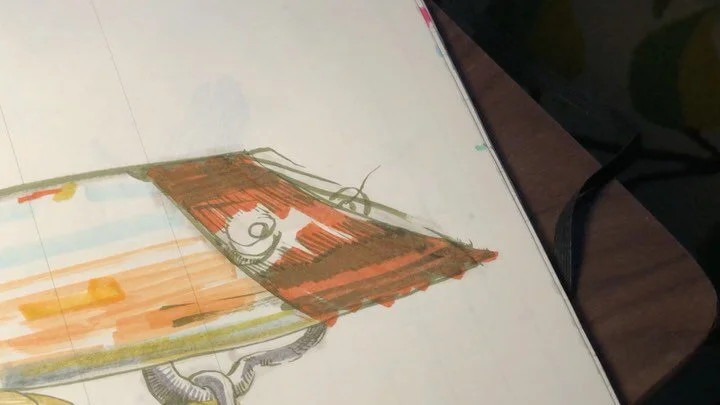 Drawing of Vintage Salmon Plug Wiggling. Drawn with alcohol markers on Moleskin paper. Two pages joined w/ archival tape, or sent as separate pieces. Created by Garric Simonsen, antipainter.com. 10x15inch #fishart #copicmarkers #markersketch #vintage