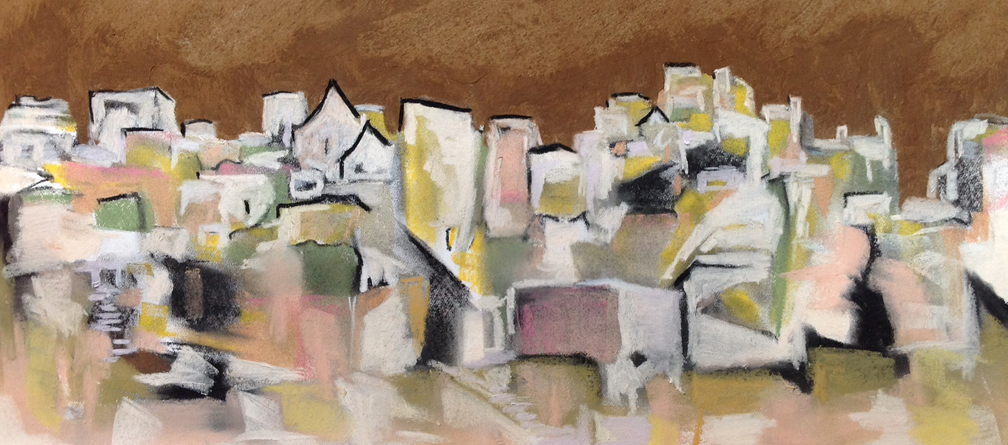 "The Avenues", 2014, pastel on paper, custom-matted & framed 12" x 18"
