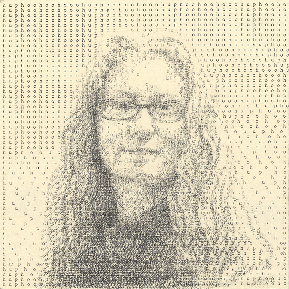   Aviva's Owl Call  Typewritten ink on Rives lightweight, 9.5 x 9.5 inches, 2015 Available through LeMieux Galleries 