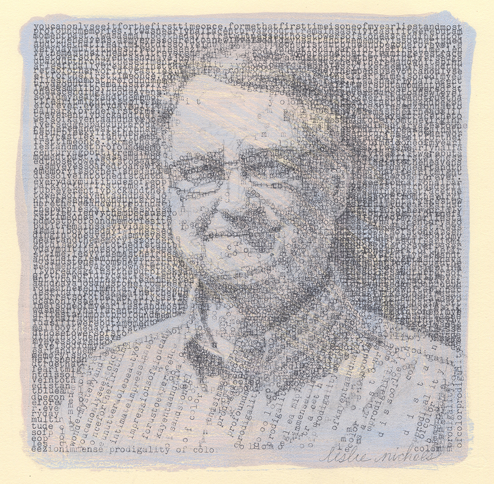   First Sight of Zion  Typewritten Ink and Printed Acrylic on Rives paper, 8 x 8 inches, 2015  $650  