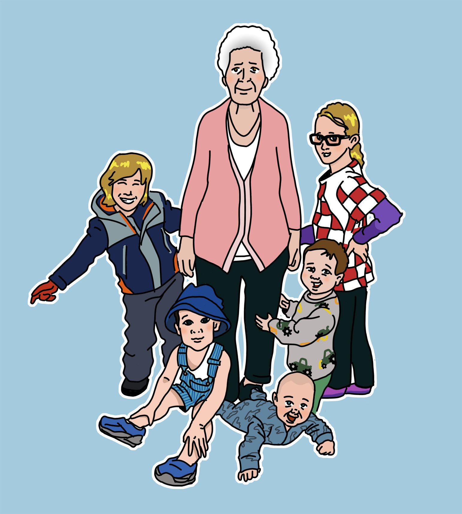 Grandma with Grandchildren 90th Birthday Illustration