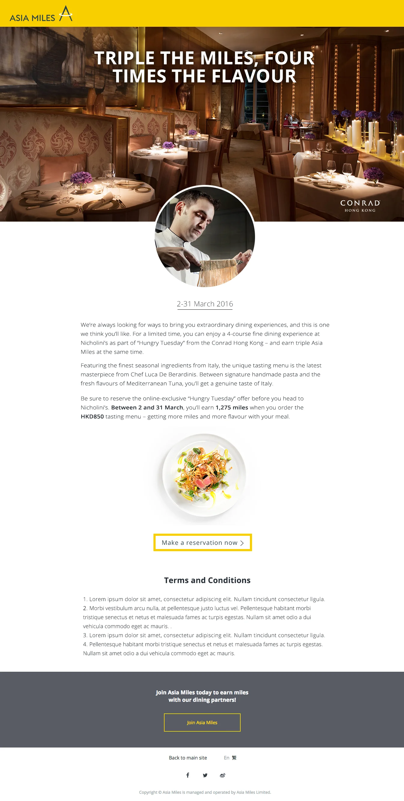 Asia Miles promotion for Nicolini's