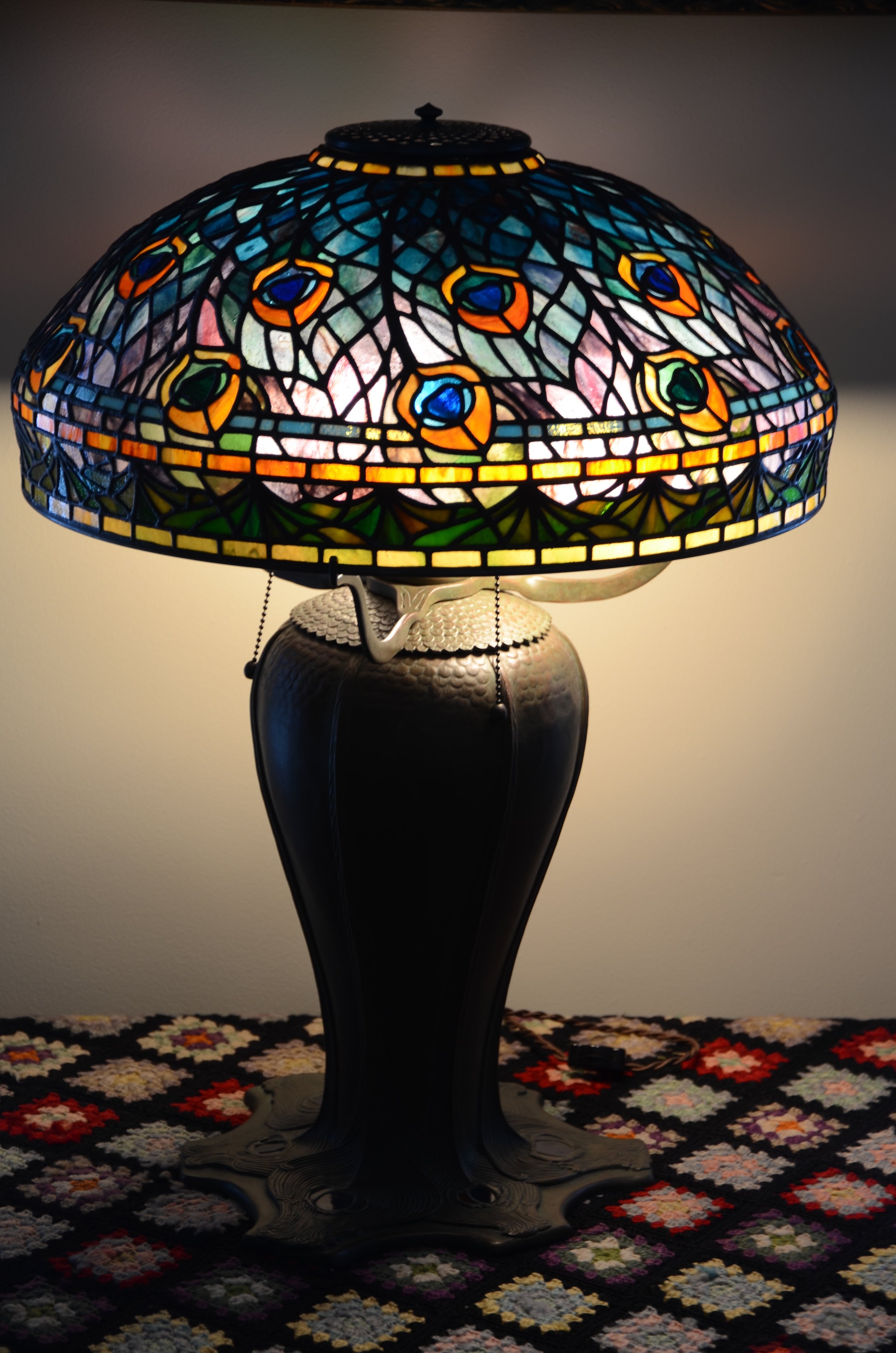 Exact reproduction of Tiffany's 18" Peacock Lamp