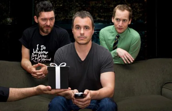 Press photo of "For Pete's Sake" with actor-writer Joe Capozzi (middle) and Alfredo Diaz (left). 