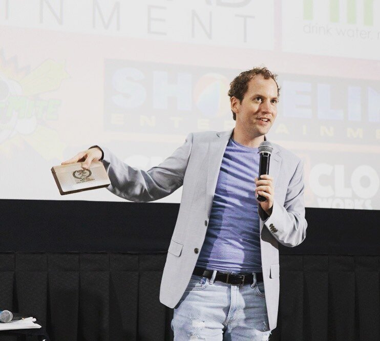 It&rsquo;s hard to believe this was a year ago this month!  What a fun night.  This is me accepting the award for Best LGBT Film at the west coast premiere of BACKUP PLAN at @kapowiff in North Hollywood.