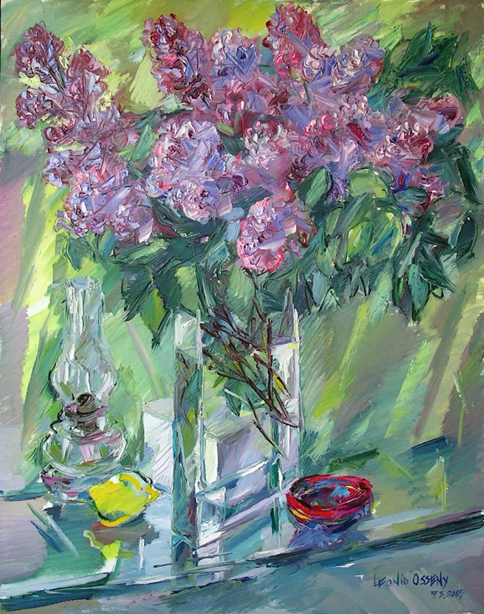 Lilacs in the glass vase, 2005 oil on canvas, 40 x 30 in