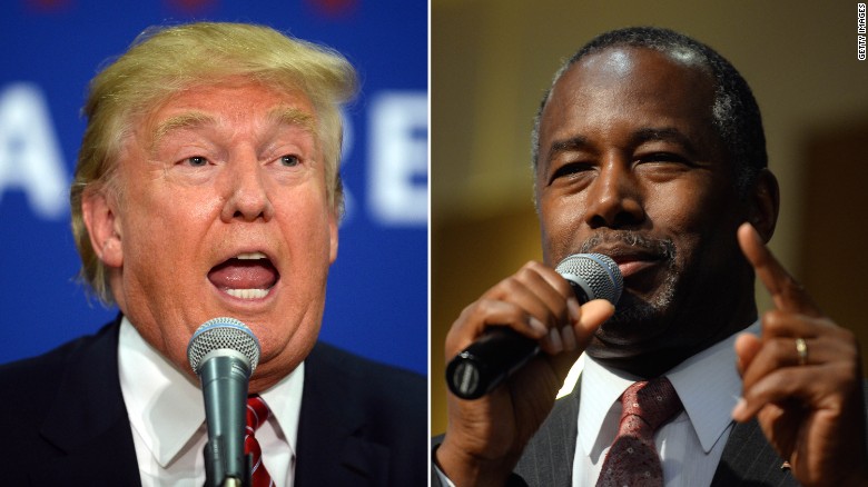 Photo of Donald Trump, left, and Ben Carson, right, from recent debates