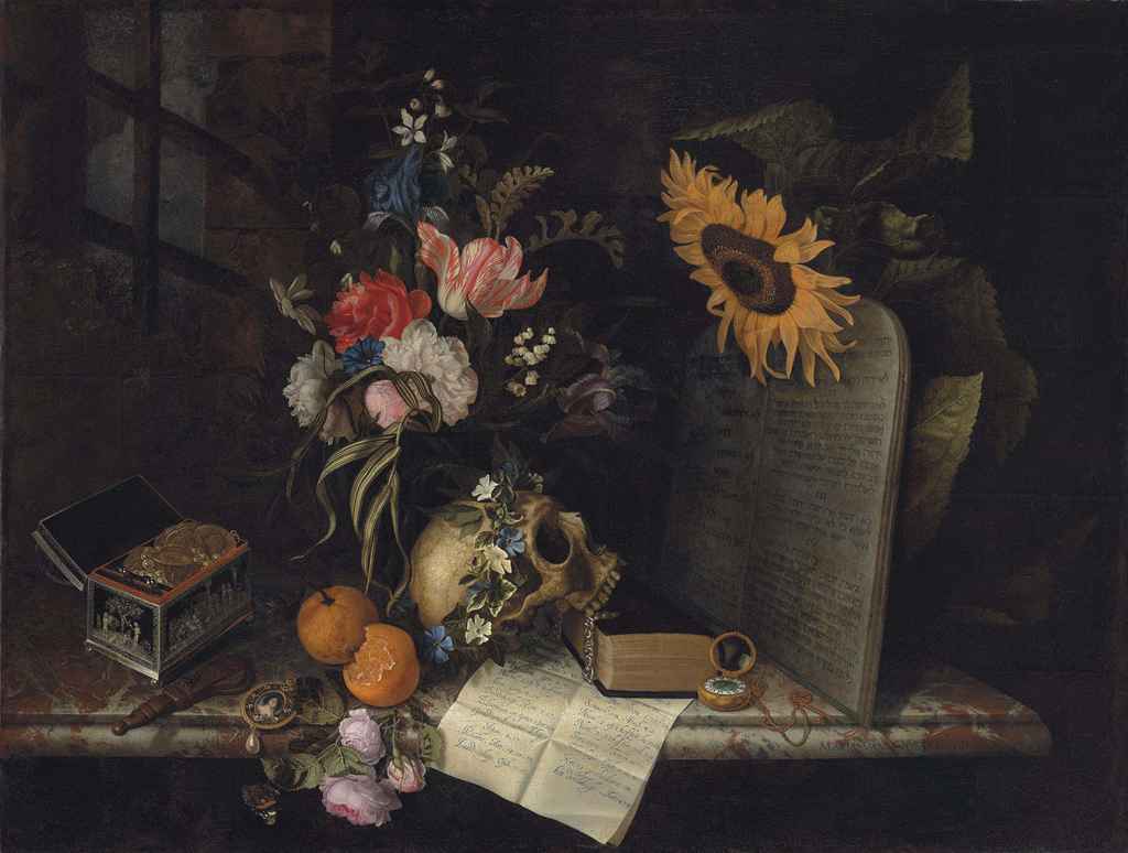 Vanitas with Sunflower and Jewelry Box by Maria van Oosterwijck (c. 1665)| PC: christies.com