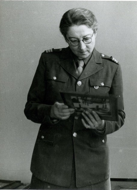 Rose Valland at the Wiesbaden Central Collecting Point, 1946. | PC: Archives of American Art, Smithsonian Institution