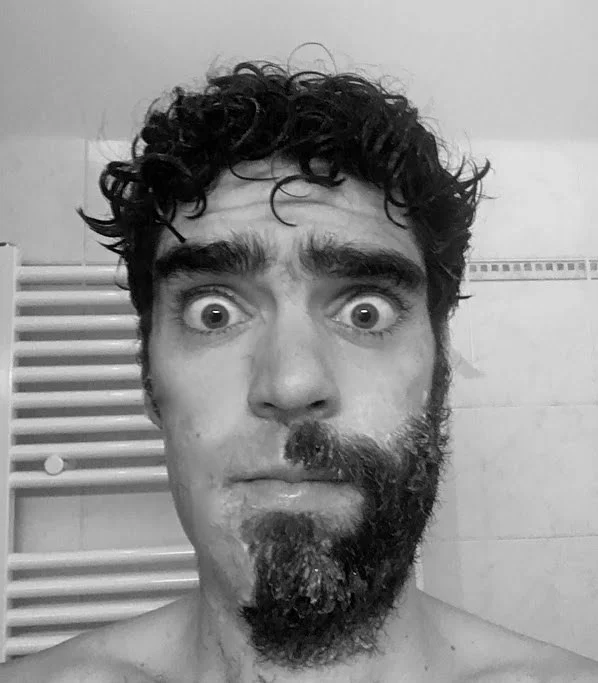 5 minutes into a beard shave with co-founder Matt, looking startled / startling...