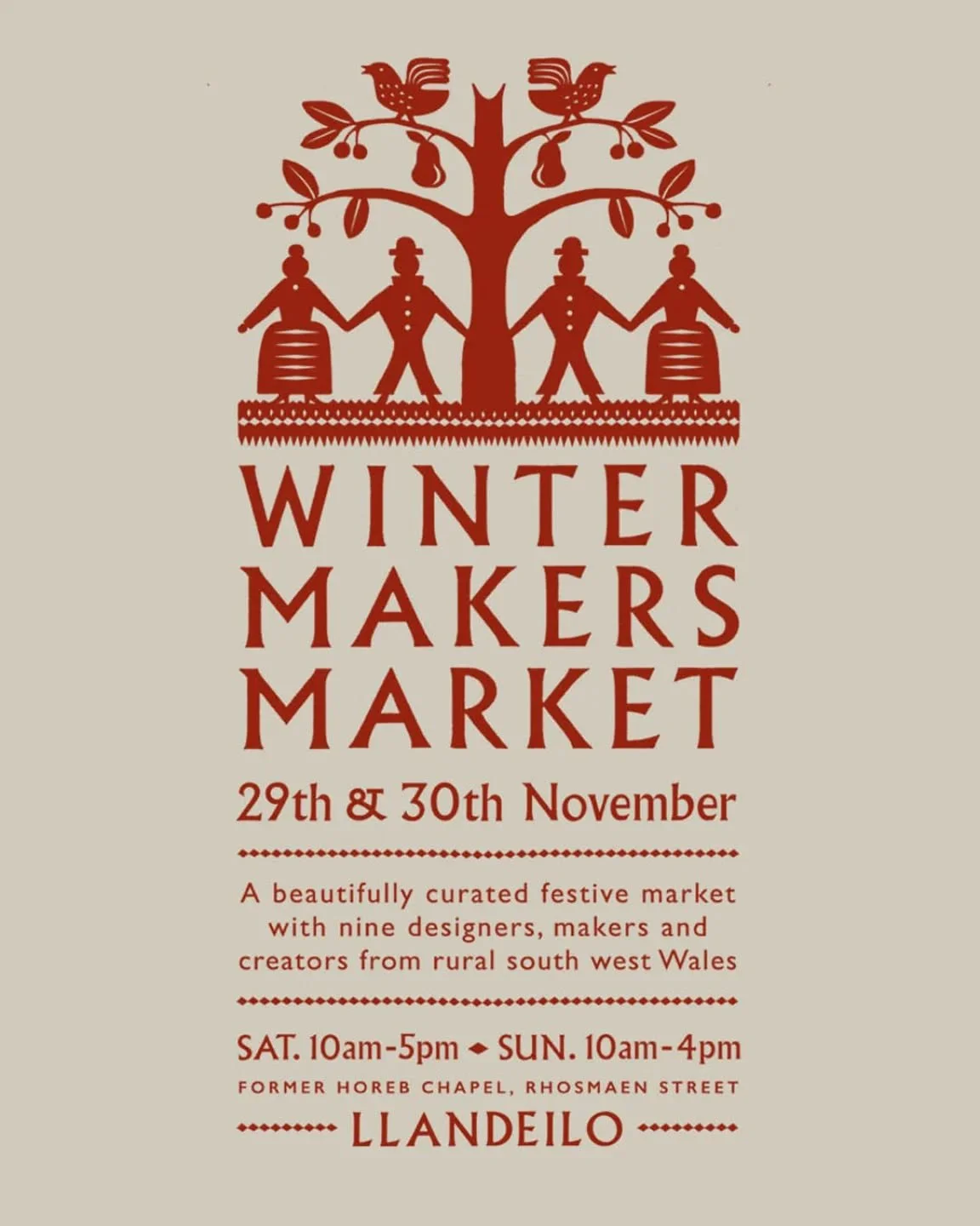 ** SAVE THE DATE: 29th & 30th November **
I’m really happy to be back in Llandeilo, our local town, with a brilliant bunch of makers for a winter market at the end of November. It’s always hard to find the right place to show your wo