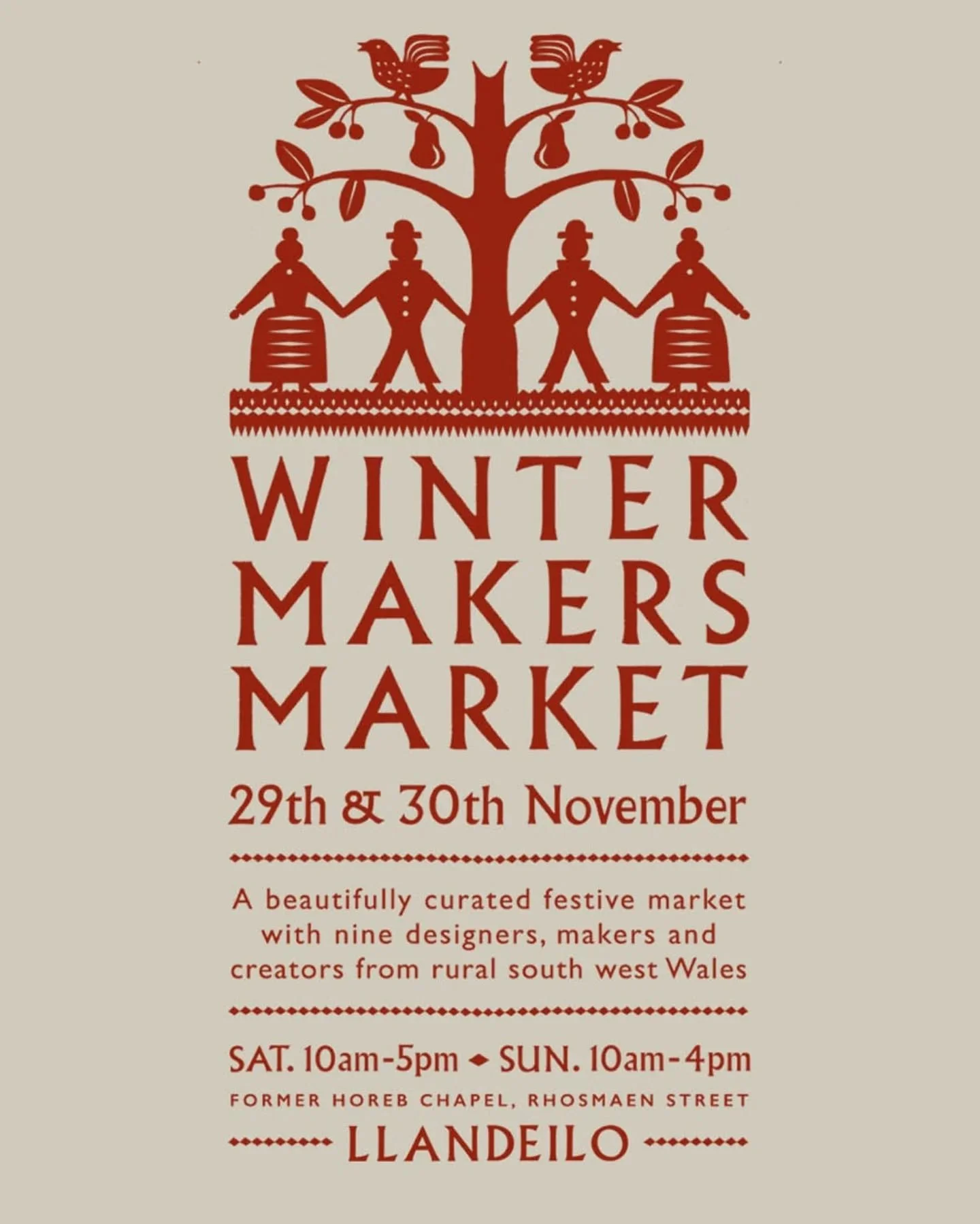 In just over a week's time this lovely bunch of makers from rural south-west Wales will be gathering in the beautiful former Horeb Chapel in the equally charming town of Llandeilo for a winter makers market.

There will be some seriously good handcra