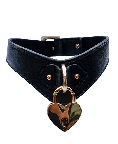 leather v collar with heart locket