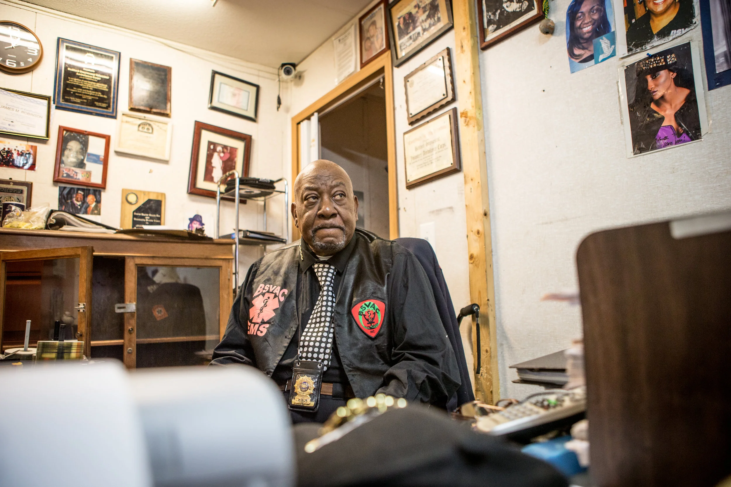 James Robinson, 76, known as “Rocky,” is the founder of the ambulance corps, which has been struggling financially.