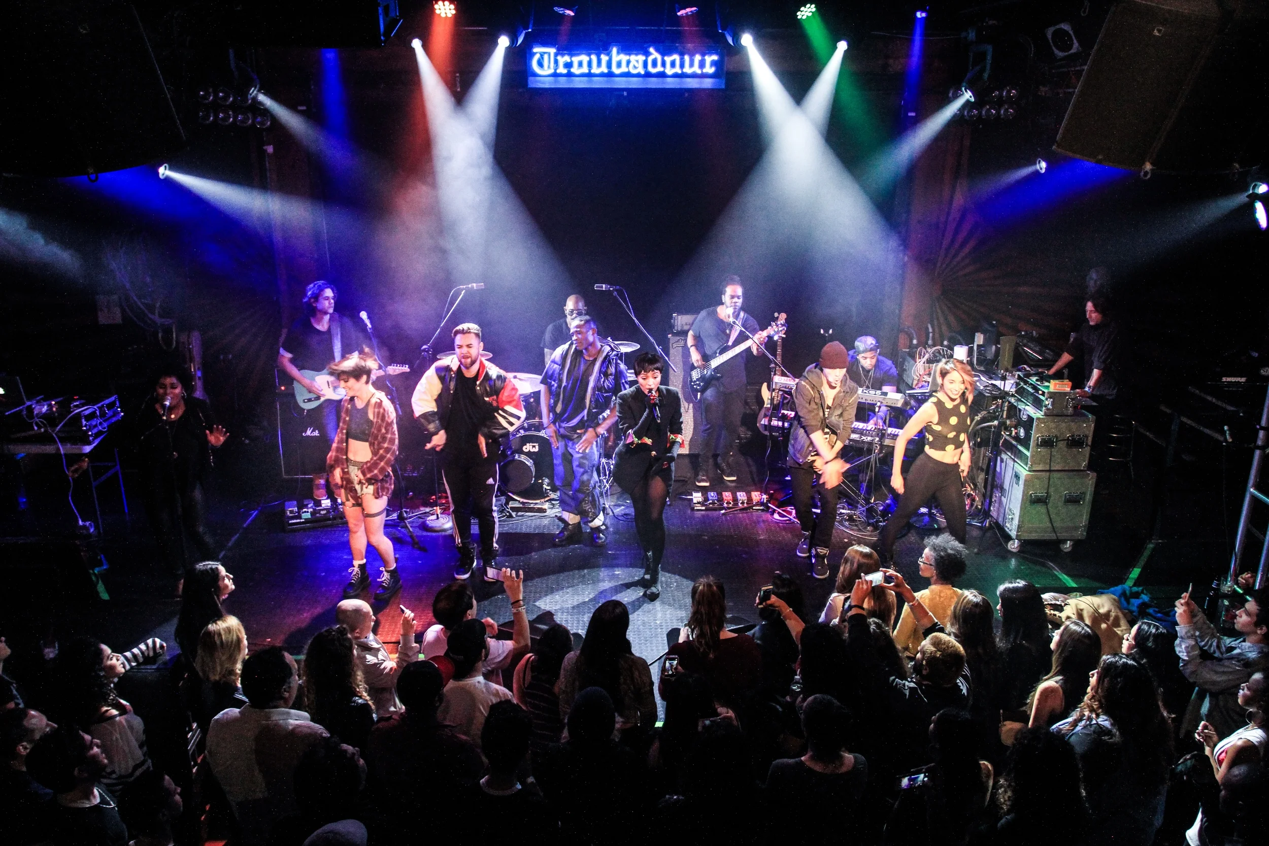 Fredrik Halland performing with Kat Graham at the Troubadour in Los Angeles on November 21, 2015.