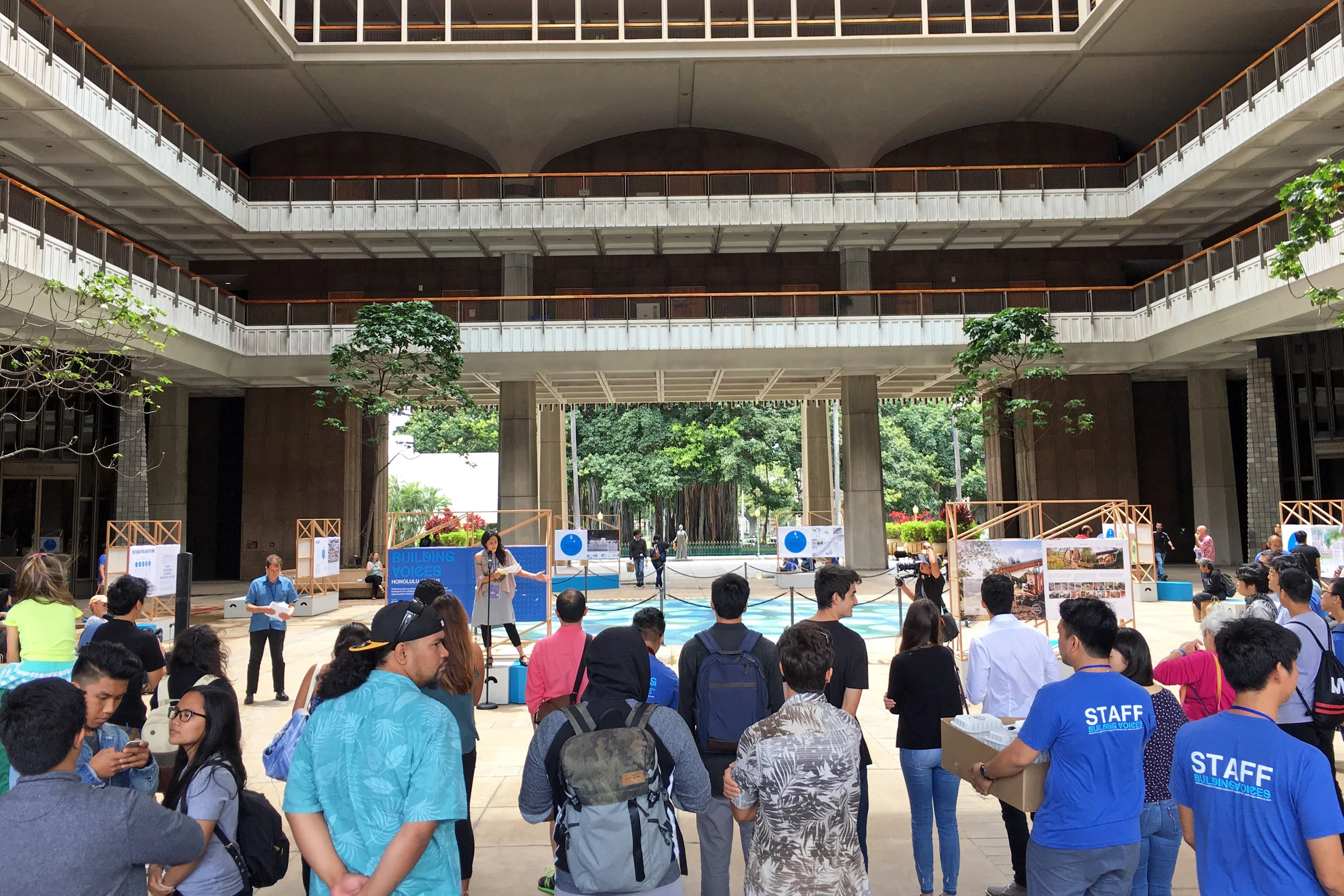 OPENING DESIGN ISLANDS Traveling community gallery launches at the Hawai’i State Capitol on Earth Day 2017 for the BUILDING VOICES design festival.