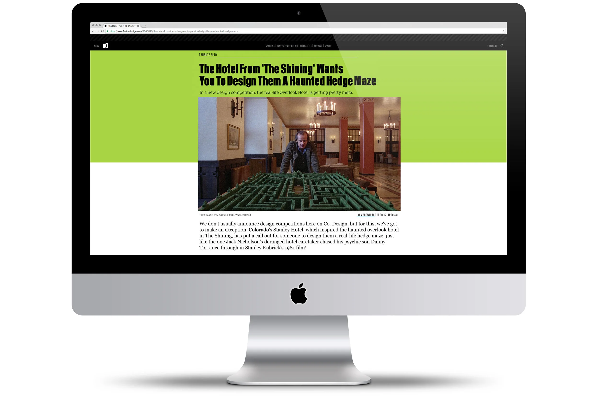 AWARD & PRESS THE SHINING MAZE FINALIST Strawn + Sierralta selected as finalist to design a hedge maze inspired by Stanley Kubrick's movie, "The Shining".
