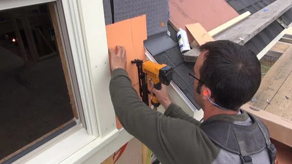 Thompson Johnson uses a combination of stainless steel medium crown staples and stainless steel ring shank nails to fasten cedar shingles. Galvanized staples will void the manufacturers warrantee, says Pollard, and galvanized nails tend to leave rust stains over time.