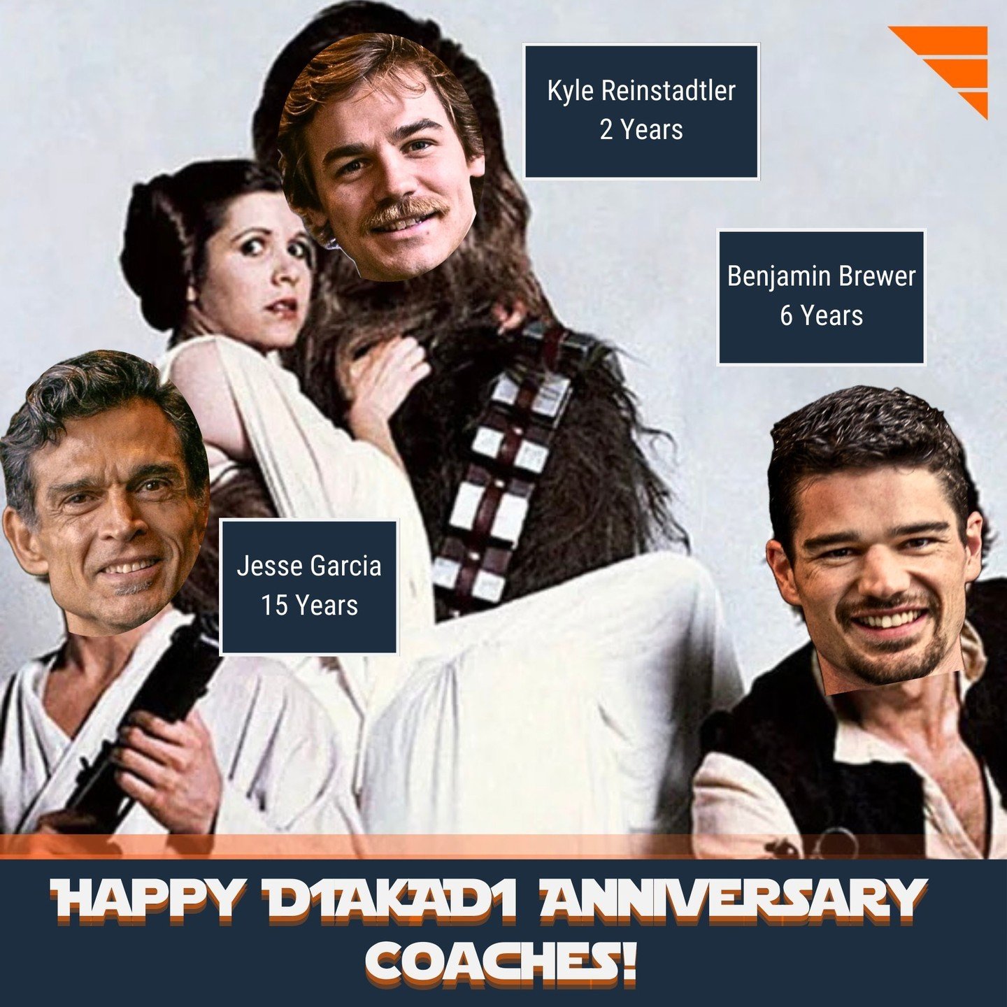&lsquo;May the 4th&rsquo; be with our DIAKADI anniversary trainers this month! ⁠
⁠
Benjamin, Jesse, and Kyle, just like Han Solo, Chewbacca, and Luke Skywalker, you are some of our fearless leaders in the fitness rebellion. Here's to another year of 