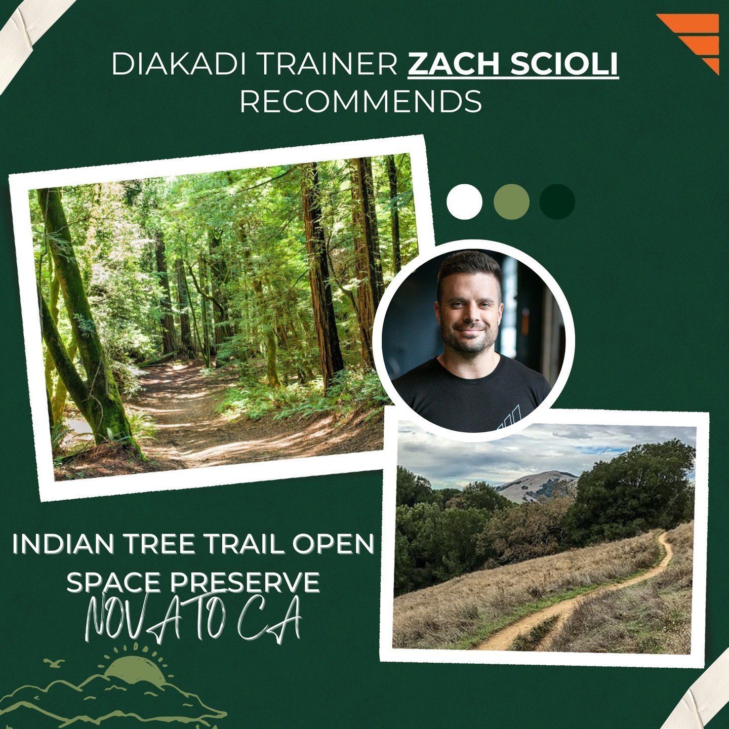 Ready for your next hike? ⁠
⁠
DIAKADI trainer Zach Scioli recommends this adventurous trail in Novato, CA! ⁠
⁠
Located in west Novato, at the end of a quiet neighborhood on Vineyard Road, this is a hike for tree lovers, as the trails ascend through d