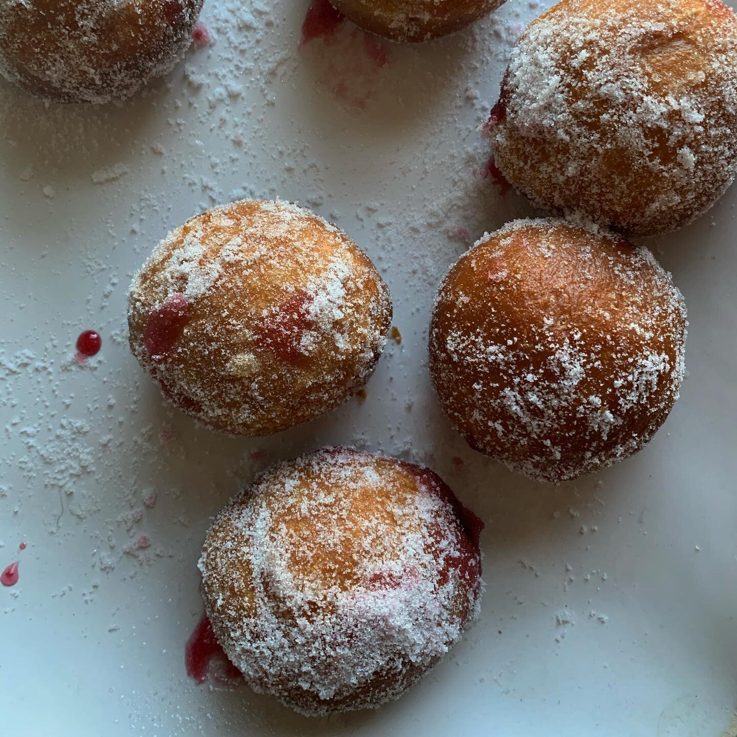 These still warm jammy doughnuts are seriously delicious. Tragically they really don&rsquo;t last more than about 24 hours before they loose their amazing pillow-like magic so I made 20 and shared the ❤️ by dropping them on friends and neighbours doo