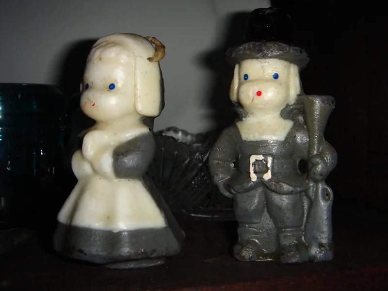 Candles that were given to us by my Aunt Bea and Uncle Bob at least 20 years ago. They used them on their Thanksgiving table in the early 1950's!