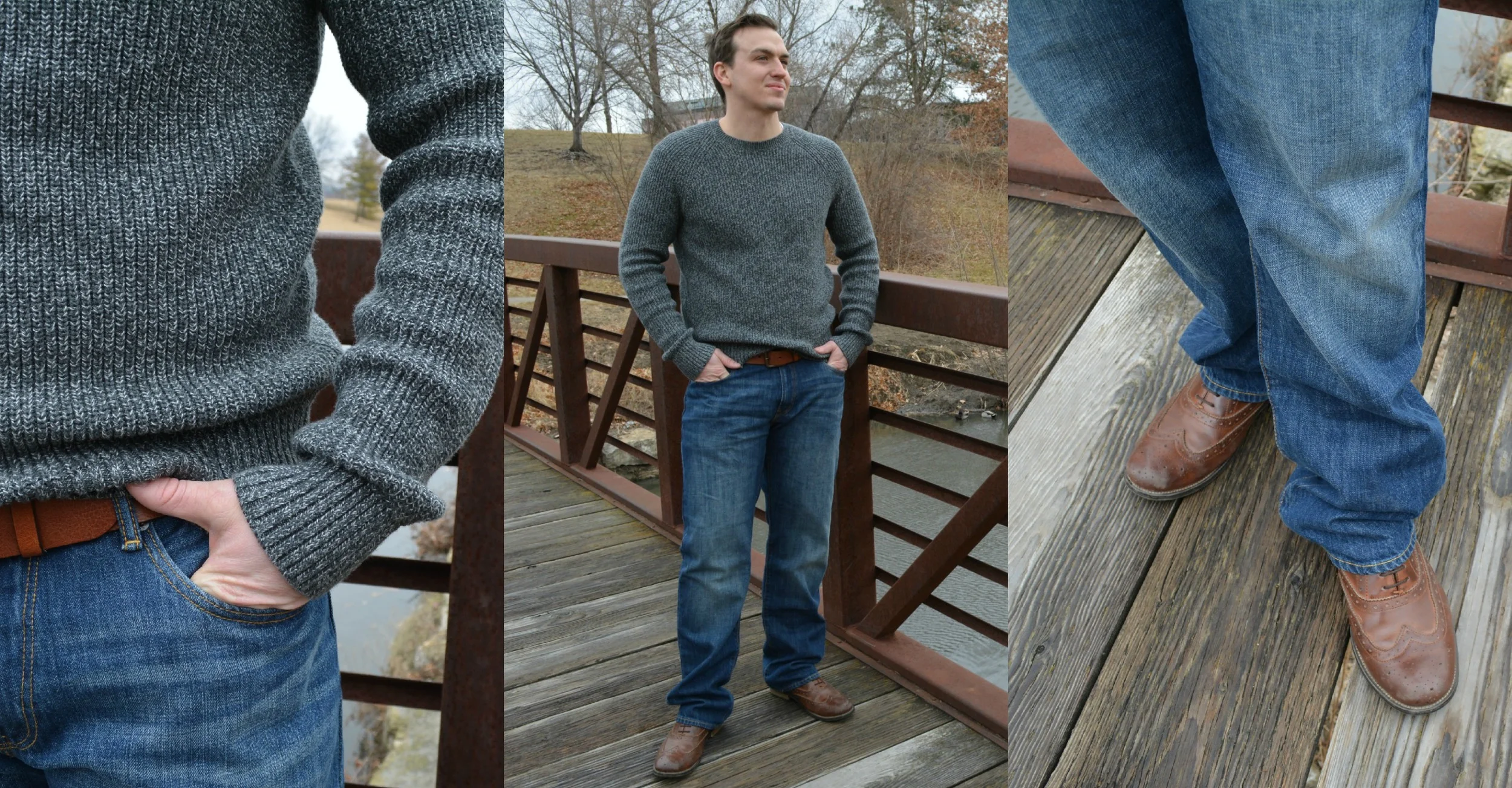 Gap at Town Center Plaza: Marled Crewneck Sweater , 1969 Straight Fit Jeans, Belt , and Shoes (Kevin's) 