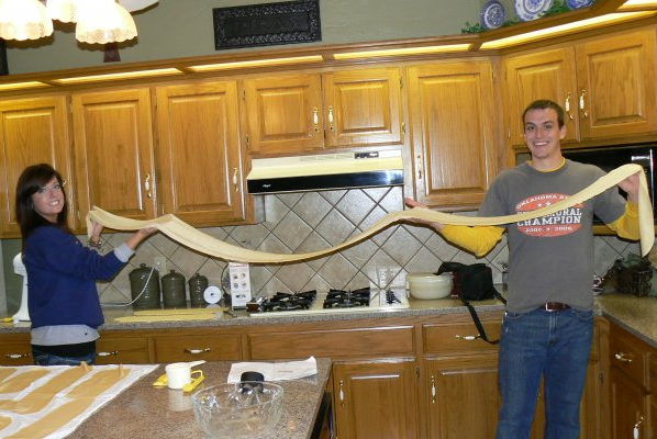 Making the longest egg noodle Ponca City, OK has ever scene, circa 2009.