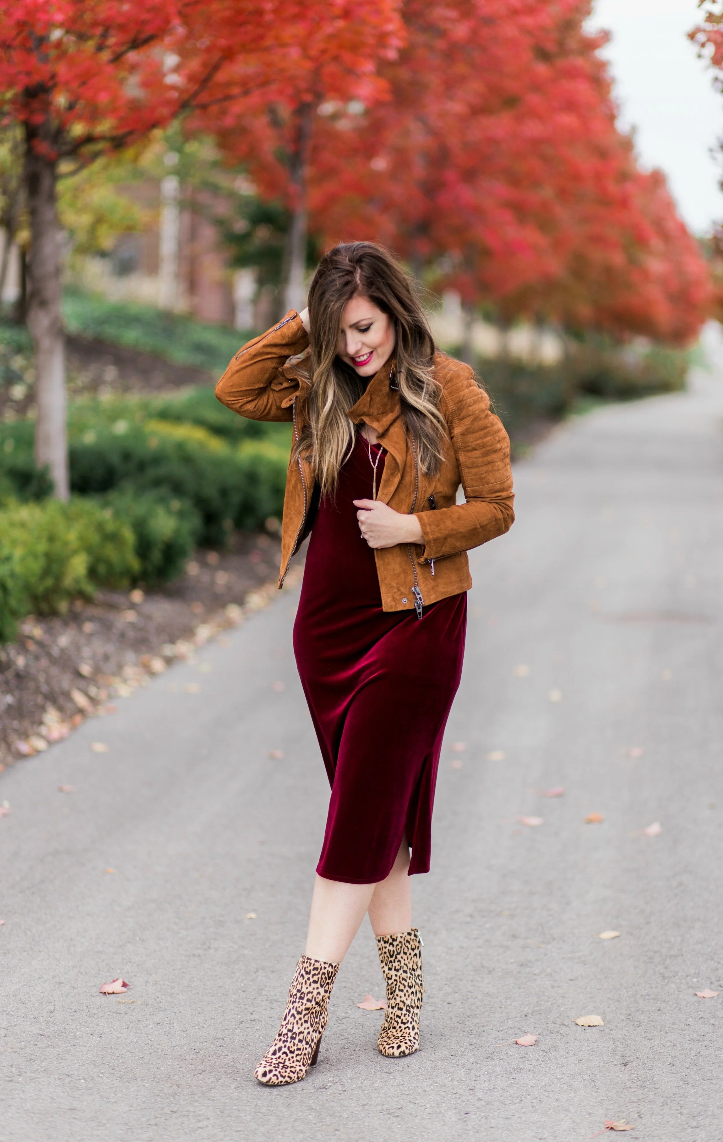 brown velvet dress outfit