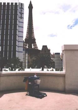 A cleaning trolley parked on a balcony in Las Vegas. (JAMES FLINT)