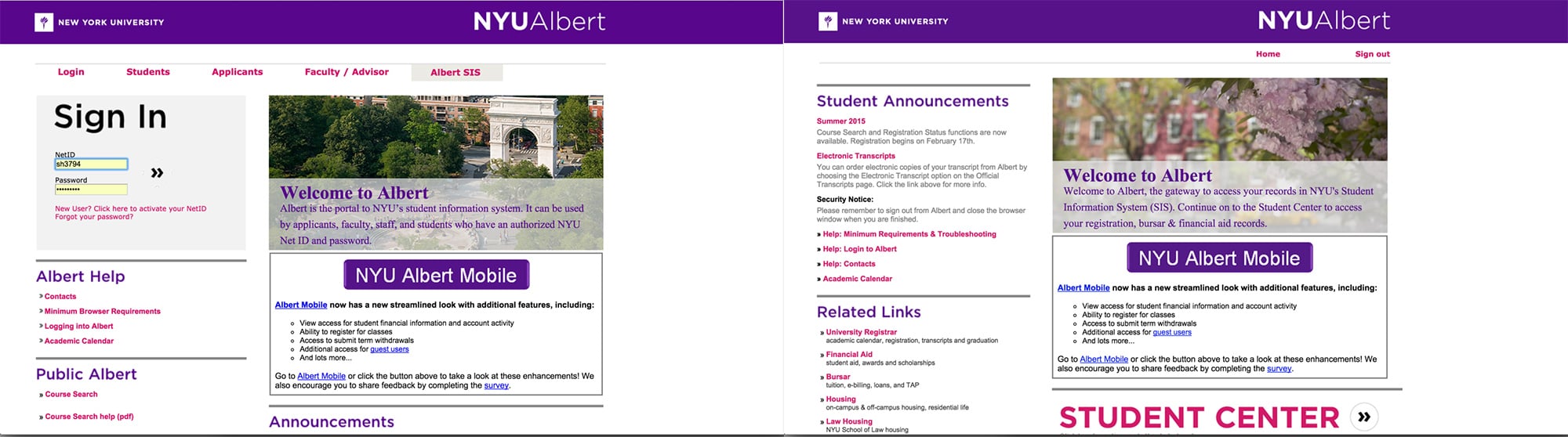  Homepage (Log in page) Landing page (after logging in)