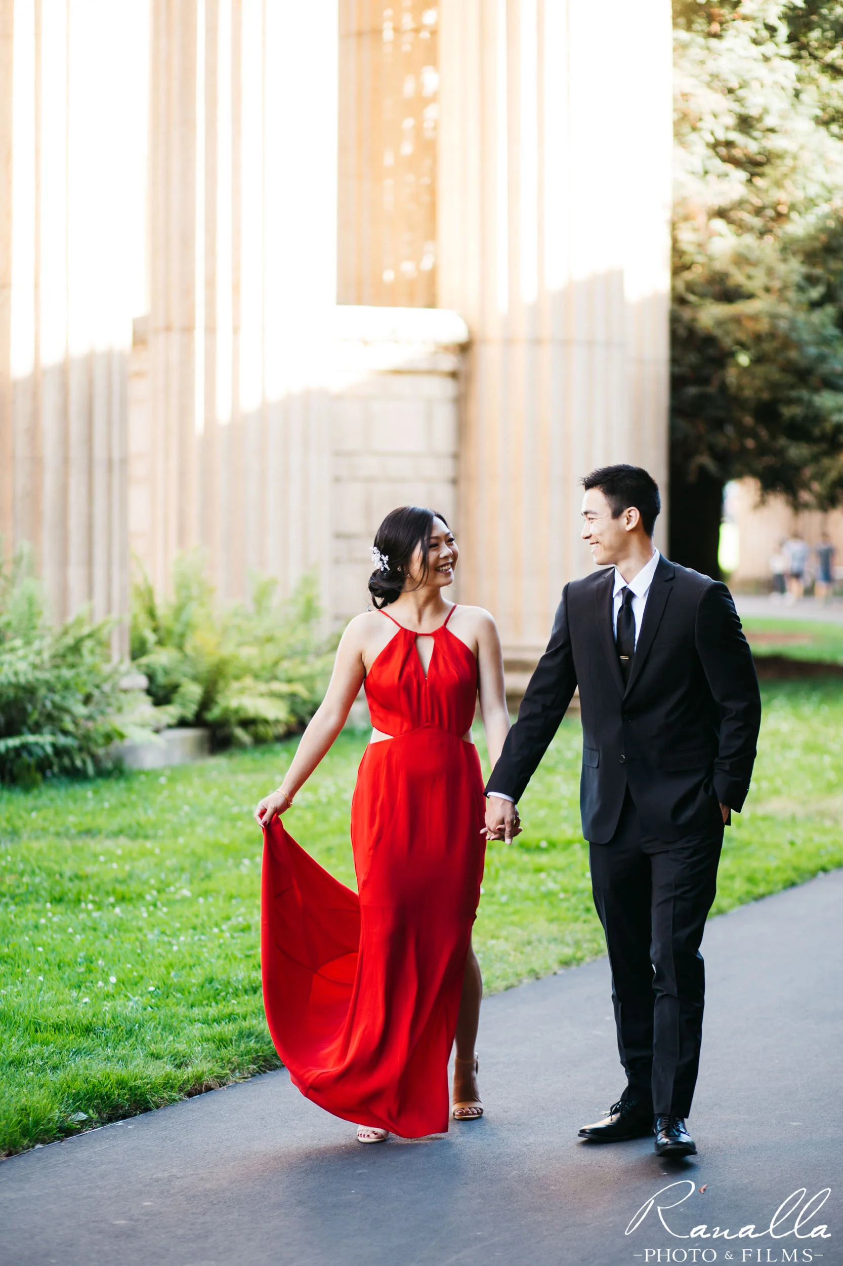 San Francisco Engagement Photography- Red Maxi Dress- Palace of Fine Arts- Wedding Photos- Ranalla Photo & Films