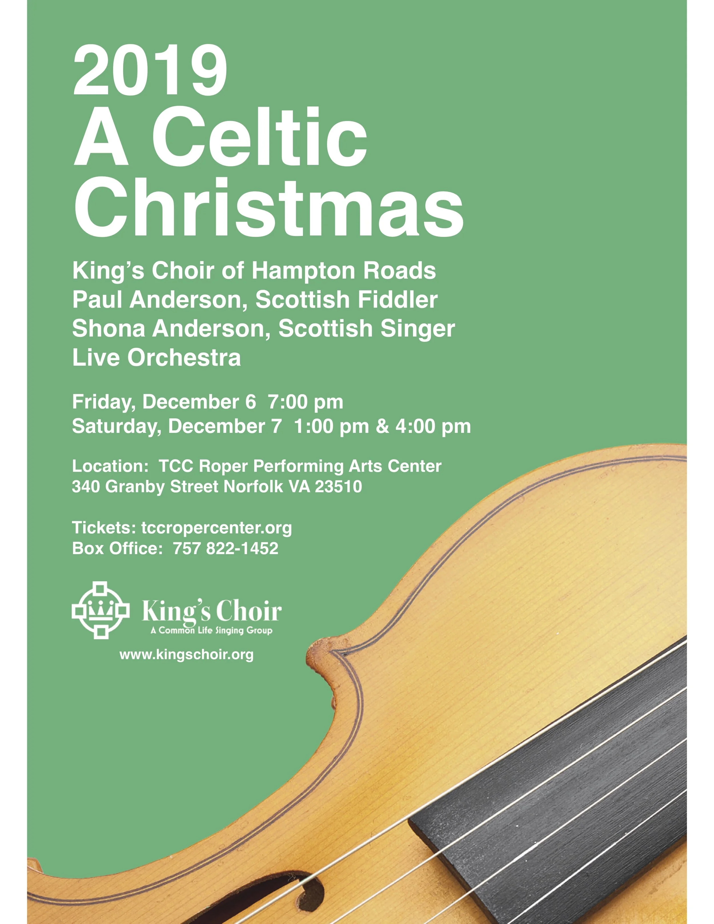 Friday, December 6 @ 7:00 pm TCC Roper Performing Arts Center 340 Granby Street Norfolk 23510 tccropercenter.org/757.822.1452 Box Office