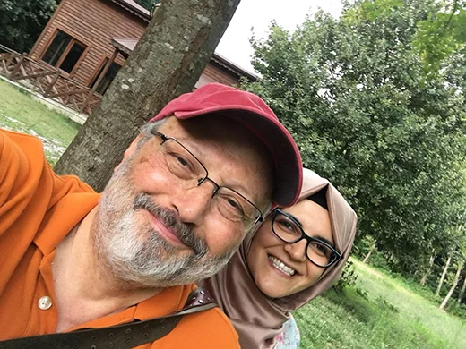 Jamal Khashoggi in a selfie with fiancee Hatice Cengiz at his home in suburban Virginia, outside Washington, D.C.