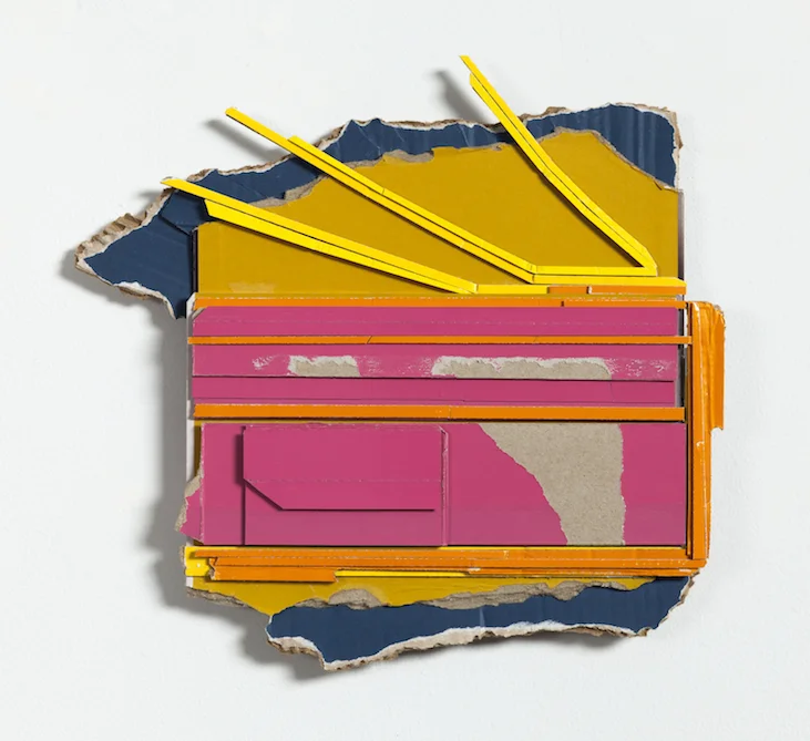 Desire Lines , 2015 found (unpainted) cardboard, cut book cover, foamcore 14 x 14.5 x 1.5 inches Private Collection
