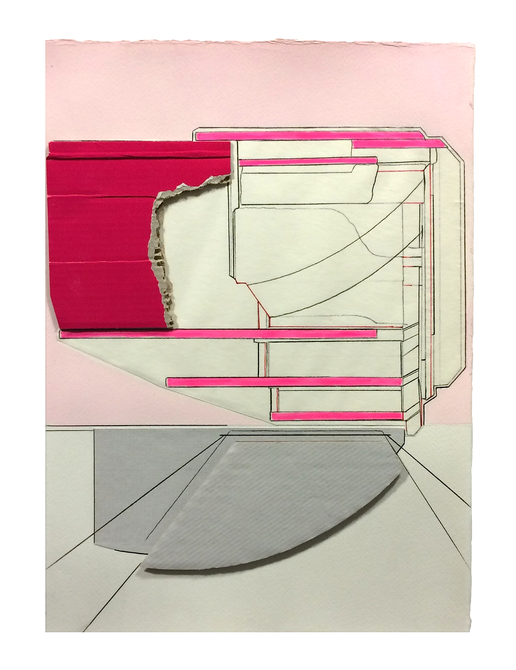 Exit , 2016 collage, pencil, gouache, marker, ink on paper 13.75 x 10 inches