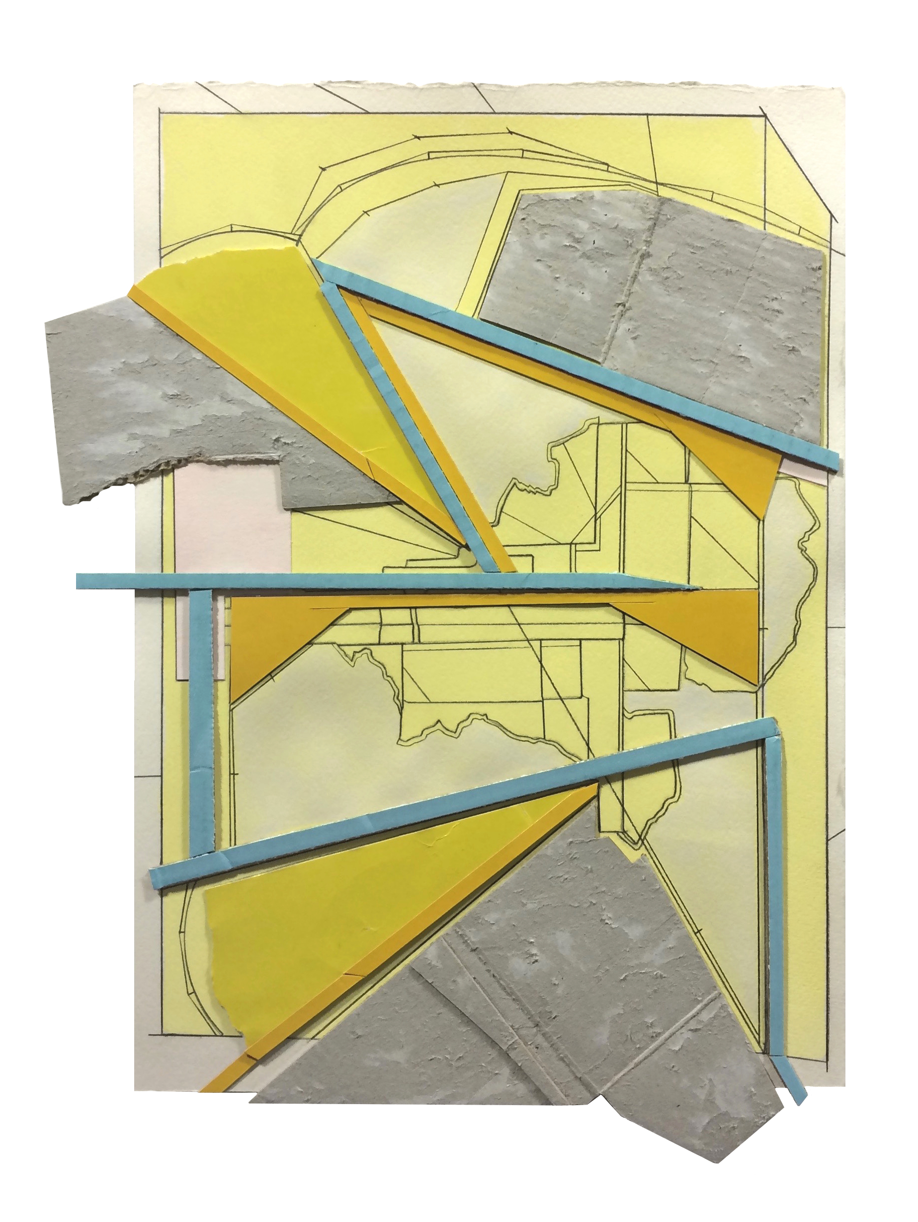Premises , 2016 collage, gouache, pencil, stain on paper 14.25 x 10 inches